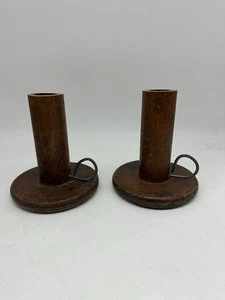 Antiker primitiver Americana Holzspule Kerzenständer Kerzenhalter mit Fingerhaken - Bild 1 von 6
