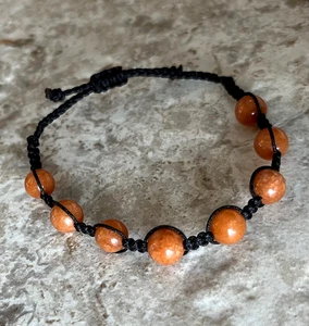 Pulsera Macramé Piedra Solar Naranja Luz Luna 8mm Ajustable Para Muñeca 6"-6.5" - Imagen 1 de 5