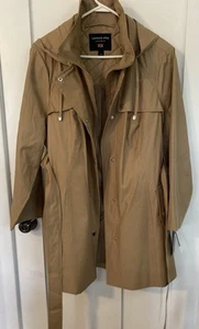 LONDON FOG~BRITISH KHAKI HOODED TRENCHCOAT REMOVABLE HOOD TIE BELT-SZ: 1X OR 2X - Picture 1 of 12