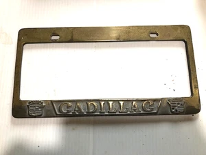 Vintage Solid Brass Cadillac License Plate Frame Bracket - Imagen 1 de 3
