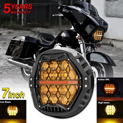 Faro LED redondo de 7"" lente amarilla ámbar DRL para Harley Street Glide FLHX 2006+ Foto 1 de 4