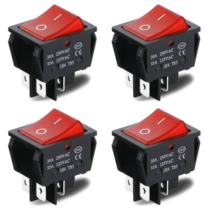 (Pack of 4PCS) Rocker Switch 30A 250VAC/35 125VAC KCD2 KCD4 DPST 4 Pin Red Li... - Picture 1 of 6