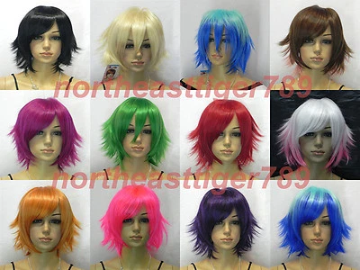 Venta Caliente Moda Sexy Corto Multicolor Recto Mujeres Dama Juegos con disfraces Peluca de Pelo + Gorra Foto 1 de 3