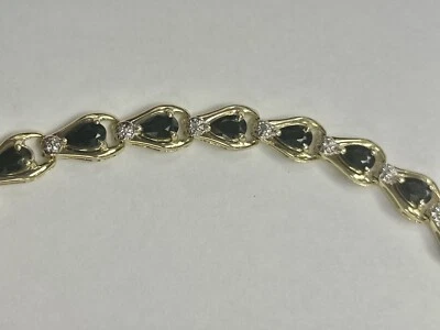 14k Yellow Gold Pear Shaped Sapphire with Diamond Accents Bracelet 7” - Image 1 of 4