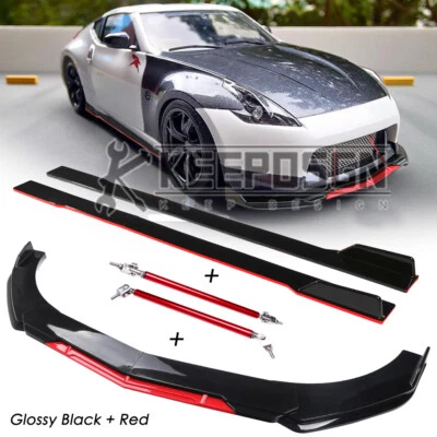 Front Bumper Lip Splitter Spoiler Side Skirts Parts Body Kit for Nissan 370z JDM - Image 1 of 4