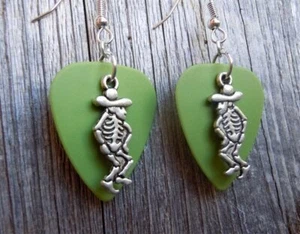 Skeleton with Sombrero Charm Guitar Pick Earrings - Pick Your Color - Picture 1 of 6