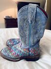 Macie Bean Tuitti Fruitti Leather Square Toe Cowboy Boots Youth Size 9 Sty 9087