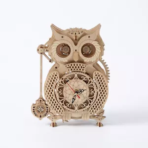 Mechanical Wooden 3D Puzzle Owl Clock Building DIY Toys Decoration Gifts - Picture 1 of 5