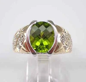 3.00Ct Oval Cut Lab Created Peridot Band Ring 14K Two Tone Gold Plated Silver - Picture 1 of 6