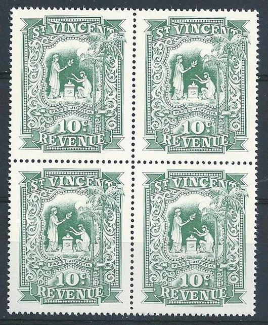 San Vicente 1950? Paz y Justicia 10c ingresos postales perf 14,5 bloque 4 MNH Foto 1 de 1