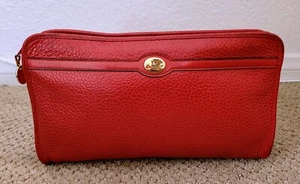 AUTH CHRISTIAN DIOR VINTAGE LEATHER COSMETIC BAG/POUCH/CLUTCH PREOWNED RED  - Picture 1 of 9