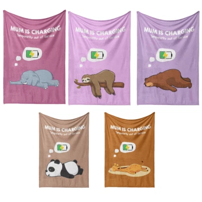 GIFTIMIZED Mum Is Charging Funny Animal Novelty Warm Fleece Memory Blanket Throw Decoration