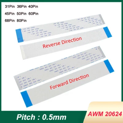 31 36 45 50 60 80Pin FFC Flexible Flat Cable Ribbon Wire Pitch 0.5mm AWM 20624 - Image 1 of 4