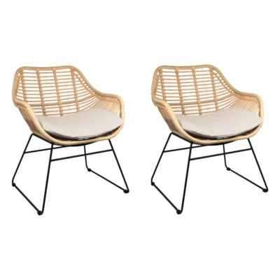 2er Set Dining Gartenstuhl Rattan Korbgeflecht Polster Aluminium Beige Schwarz - Bild 1 von 3