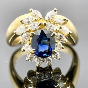 Nachlass blauer Saphir & Diamant Cocktail Ring 18k Gelbgold 2,23ctw - Bild 1 von 4