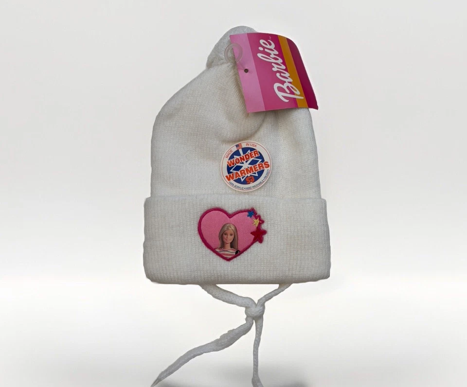 NWT Mattel White Barbie Doll Toddler Beanie Cap Hat w Tie USA Made Pom - Image 1 of 1