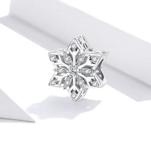 Plata de Ley 925 Circonitas Cúbicas Copo de Nieve Navidad Cuentas Dije para Pulsera - Imagen 1 de 5