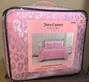 Juicy Couture Pink/Silver Leopard Print QUEEN Set Comforter, Shams,Sheets,Pillow - Picture 1 of 8