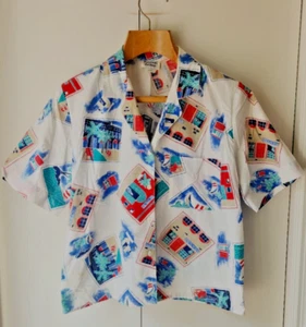 PERSONAL PETITES Button Up Top with Pocket size 16 Tropical Sailing Vintage SS - Picture 1 of 15