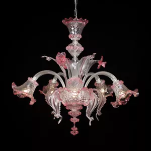 Ca' Venier Murano Glass Chandelier 5 Lights Crystal Pink - Picture 1 of 1