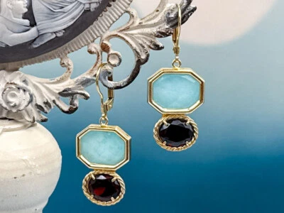 Pendientes camafeo amazonita 925SS/YGP diseños TAGLIAMONTE (2216E)*Reg. $185 Foto 1 de 4