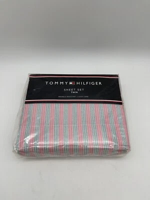 NOS Vtg Tommy Hilfiger Shadow Stripe Pink Twin Sheet Set - Image 1 of 4