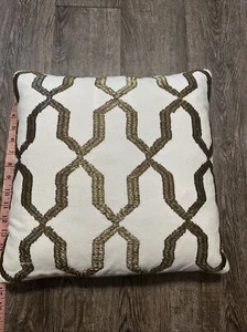 Heavily Beaded 16” Square Throw Pillow Hidden Zipper India Yellow Seed Beads - Picture 1 of 8