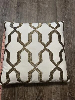 Heavily Beaded 16” Square Throw Pillow Hidden Zipper India Yellow Seed Beads - Image 1 of 4