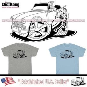 MG Midget Vintage British Import Model Racing Pipe DigiRods Cartoon Car T Shirt - Picture 1 of 6