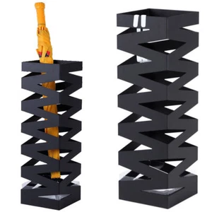 Portaombrelli in Ferro Design Quadrato Stand Nero Vaschetta Salvagoccia - Foto 1 di 4