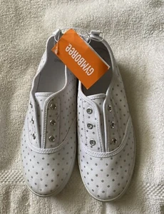 Gymboree Girl's Size 4 White w/silver dots Tennis Shoes NWT Slip Into - Picture 1 of 8
