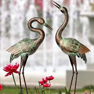 Garden Crane Statues, Blue Heron Sculptures for Outdoor, Cranes Decor Metal Bird - Picture 1 of 9