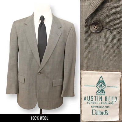 AUSTIN REED Hombre Gris Cuadros 100% Lana Abrigo Deportivo Traje Chaqueta Blazer 42 43 44 R Foto 1 de 4