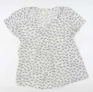 H&M Womens White Animal Viscose Blend Blouse Size S - Picture 1 of 12