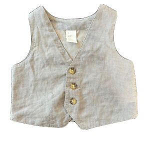 H&M Gray Linen Cotton Button Down Vest Size 4-6M