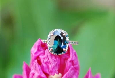 2ct Natural London Blue Topaz Accent Halo Engagement Ring 14k SOLID Rose Gold - Image 1 of 4