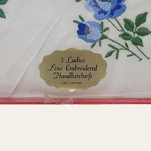 Juego De 3 Pañuelos Vintage Rosas Bordados Florales Damas T16 - Imagen 1 de 5