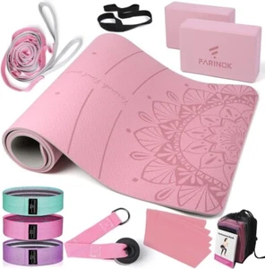 Womens Sport Yoga Set Beginners High Density Mat W/Multi-loops Strap Blocks Tool - Picture 1 of 7