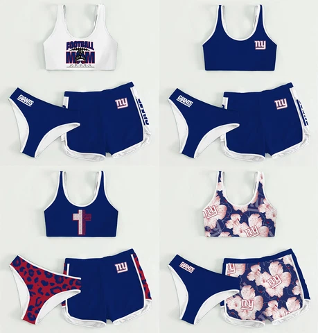 New York Giants Womens 3 Pieces Sports Yoga Suit Crop Tops Cover Up Swim Shorts Cover
