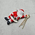 Christmas Brooch Santa Clause Holiday Jewelry Rhinestone Shooting Star 2.25 Inch