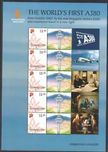 SINGAPORE 2007 THE WORLD'S FIRST A380 $1.10 MYSTAMP SOUVENIR SHEET 5 STAMPS MINT - Picture 1 of 3