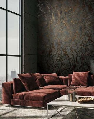 Marburg fleece wallpaper black copper metallic abstract lines 34256 (€4.20/1sqm) - Image 1 of 3