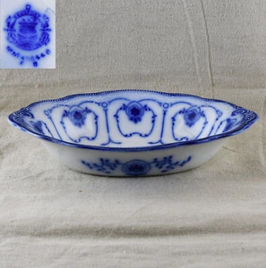 Grindley Beaufort Flow Blue Oval Vegetable Bowl (9" by 6 1/2") Crazing Present - Picture 1 of 5