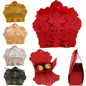 10PCS Lace Laser Cut Candy Cake Gift Boxes With Ribbon Wedding Favor Boxes - Photo 1/18