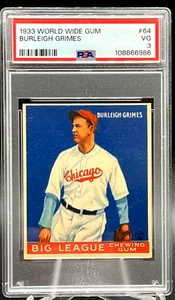 World Wide Gum # 64 1933 Burleigh Grimes PSA 3 - Imagen 1 de 6