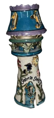 Blue Sky Clayworks Signed Heather Goldminc Seahorse Shores Candle Holder 2001 EU - Image 1 of 4