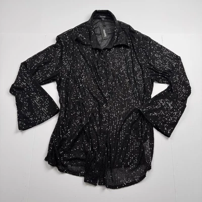 Camisa Boohoo Mujer 14 Negra Lentejuelas Botón Frontal Manga Larga Fiesta Top Blusa Foto 1 de 4