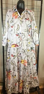 Erdem Damen Baumwolle Blumen Kragen 3/4 Ärmel Knopfleiste Kleid Hellblau Größe 6 - Bild 1 von 6