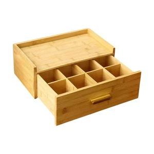 Wooden Tea Bag Organizer Grid Station Chest Decor Space Saving Accessories Tea - Picture 1 of 6