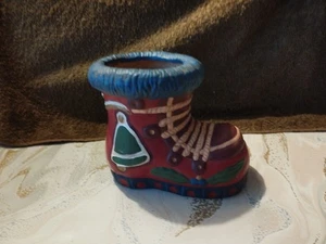 Schuh Stiefel Blumentopf Blumenübertopf Blau Keramik Länglich Weihnachtschuh - Bild 1 von 7